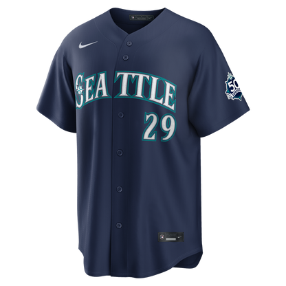 Seattle Mariners Cal Raleigh Nike Road Stadium 50th Season Patch Jersey - Navy MLB Team Jersey Baseball Fan Apparel