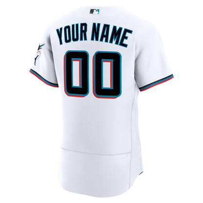 Miami Marlins Nike Home Authentic Custom Jersey - White MLB Team Jersey Baseball Fan Apparel