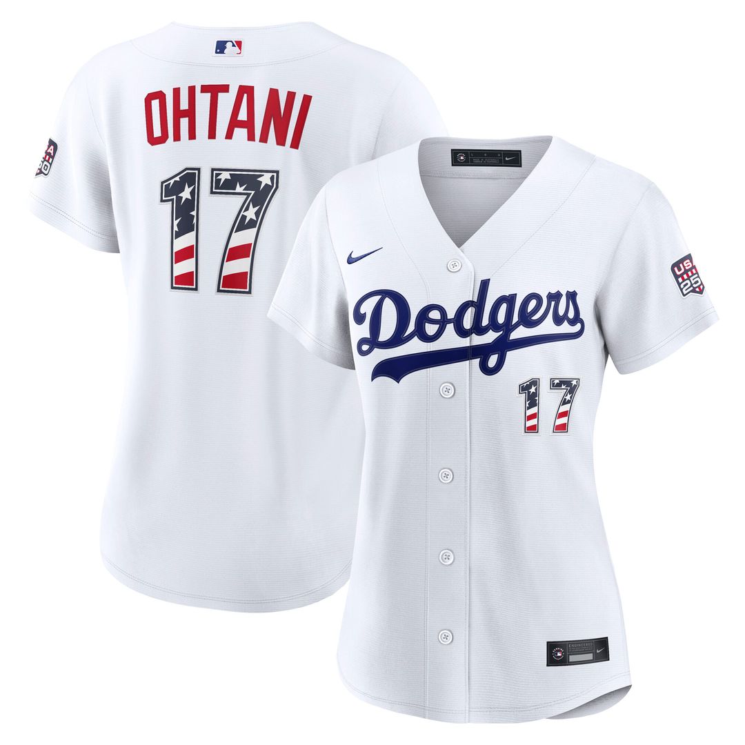 Los Angeles Dodgers Shohei Ohtani Nike Women's USA 250 Fourth of July Home Stadium Jersey - White MLB Team Jersey Baseball Fan Apparel