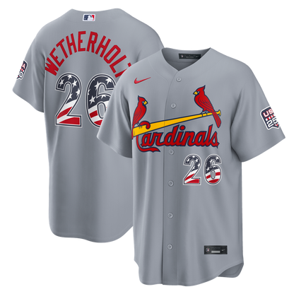 St. Louis Cardinals JJ Wetherholt Nike USA 250 Fourth of July Road Stadium Jersey - Gray MLB Team Jersey Baseball Fan Apparel