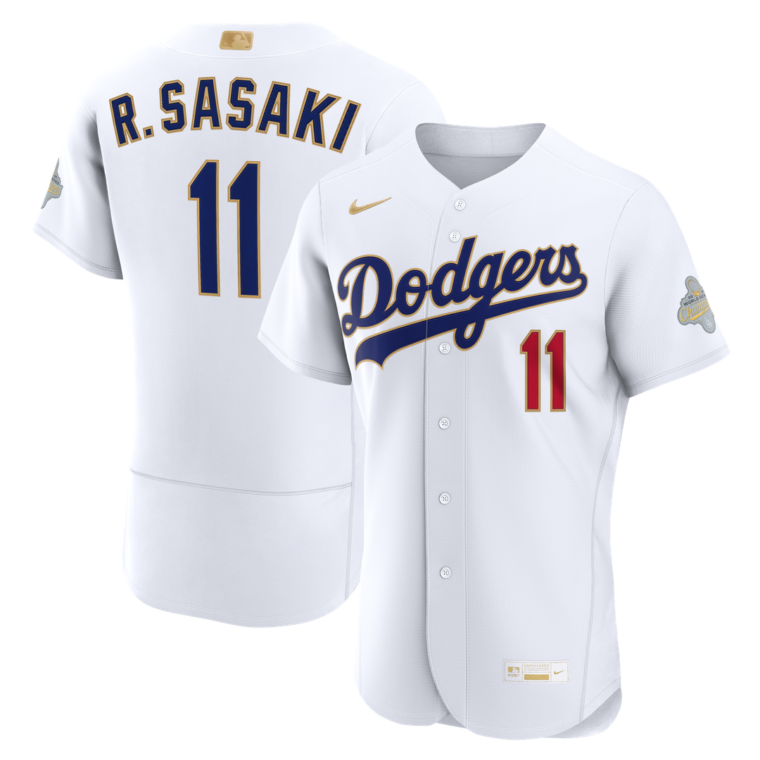 Los Angeles Dodgers Roki Sasaki Nike 2026 Gold Collection Authentic Jersey - White MLB Team Jersey Baseball Fan Apparel