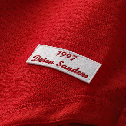 Cincinnati Reds Deion Sanders Mitchell & Ness Cooperstown Mesh Batting Practice Button - Up Jersey - Red MLB Team Jersey Baseball Fan Apparel
