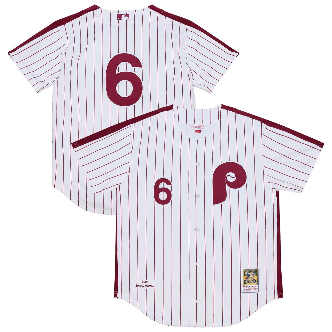 Philadelphia Phillies Jimmy Rollins Mitchell & Ness 2003 Cooperstown Authentic Jersey - White MLB Team Jersey Baseball Fan Apparel