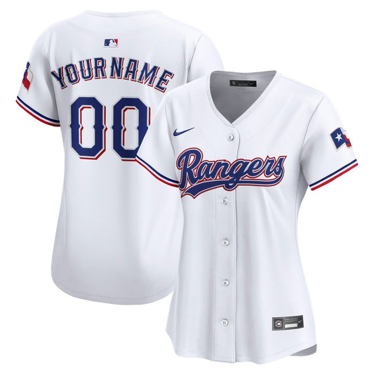Texas Rangers Nike Women's Home Limited Custom Jersey - White MLB Team Jersey Baseball Fan Apparel