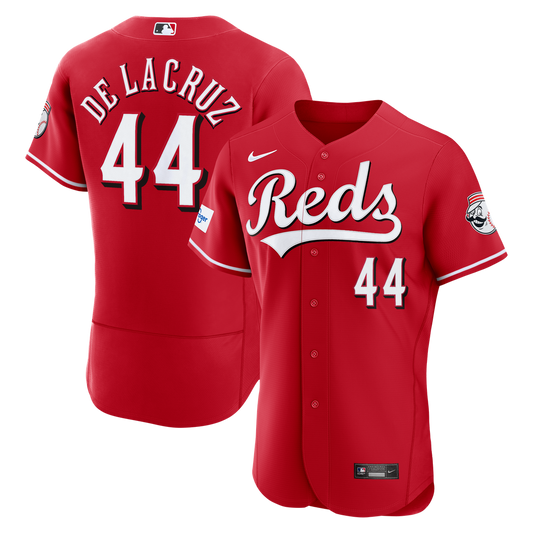 Cincinnati Reds Elly De La Cruz Nike Alternate Authentic Sponsor Patch Jersey - Red MLB Team Jersey Baseball Fan Apparel
