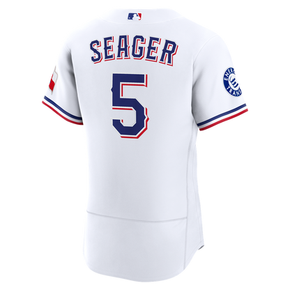 Texas Rangers Corey Seager Nike Home Authentic Sponsor Patch Jersey - White MLB Team Jersey Baseball Fan Apparel
