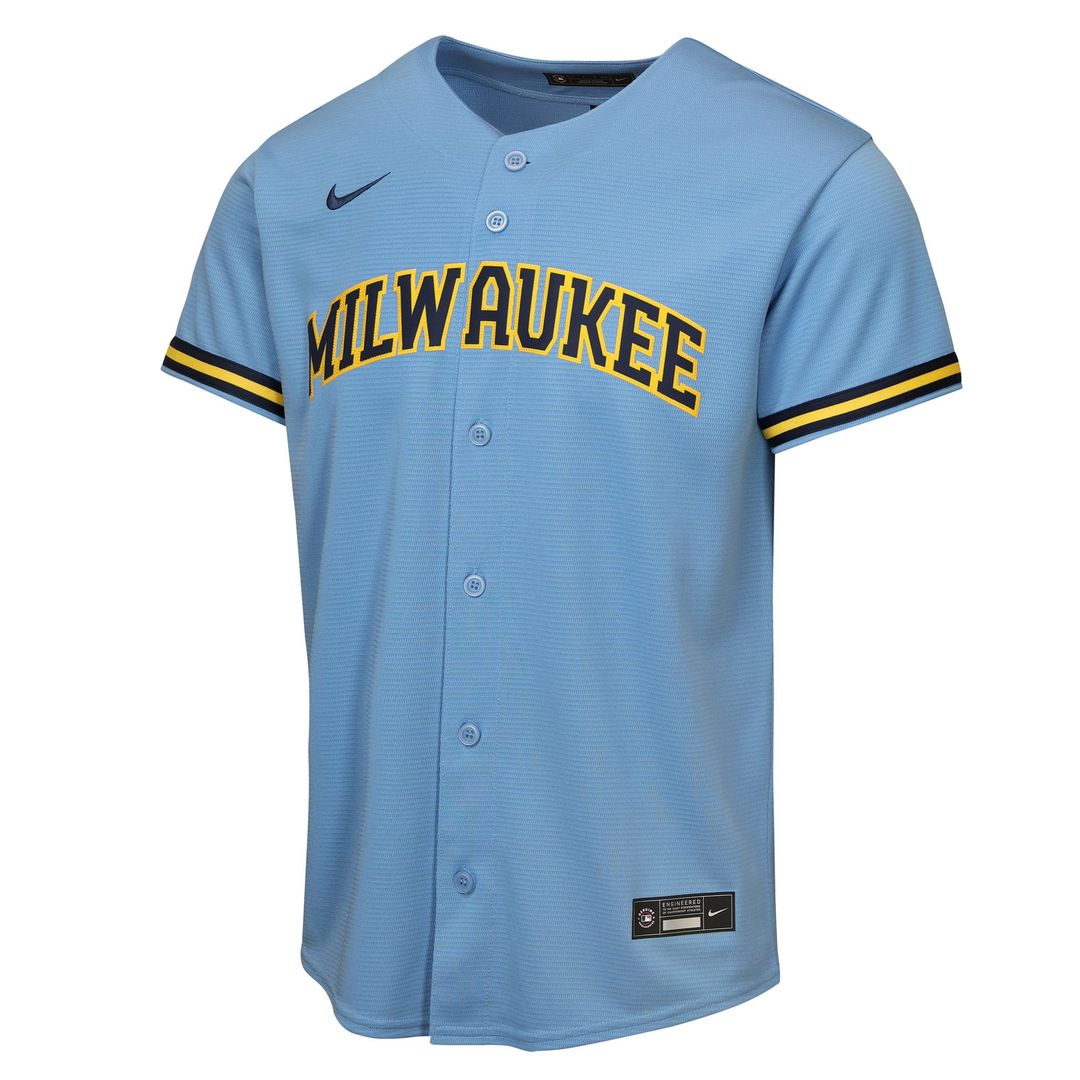 Milwaukee Brewers Jackson Chourio Nike Youth Road Replica Jersey - Light Blue MLB Team Jersey Baseball Fan Apparel