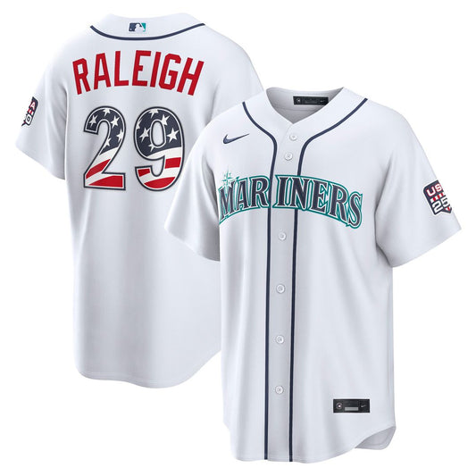 Seattle Mariners Cal Raleigh Nike USA 250 Fourth of July Home Stadium Jersey - White MLB Team Jersey Baseball Fan Apparel