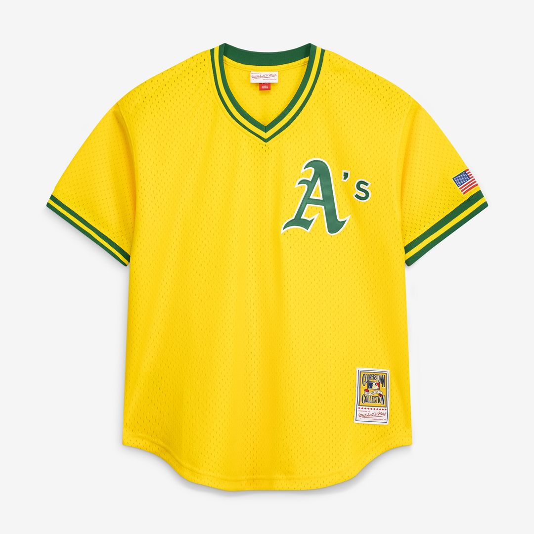 Athletics Rickey Henderson Mitchell & Ness Authentic Batting Practice Jersey - Yellow MLB Team Jersey Baseball Fan Apparel