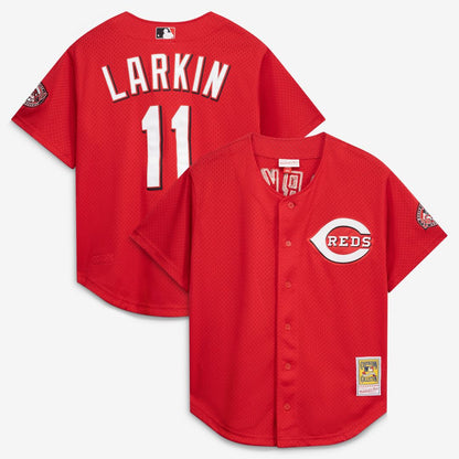 Cincinnati Reds Barry Larkin Mitchell & Ness Cooperstown Mesh Batting Practice Button - Up Jersey - Black MLB Team Jersey Baseball Fan Apparel