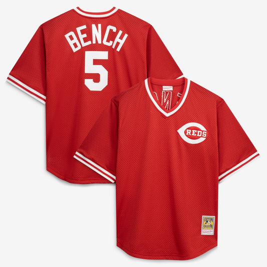 Cincinnati Reds Johnny Bench Mitchell & Ness Cooperstown Big & Tall Mesh Batting Practice Jersey - Red MLB Team Jersey Baseball Fan Apparel