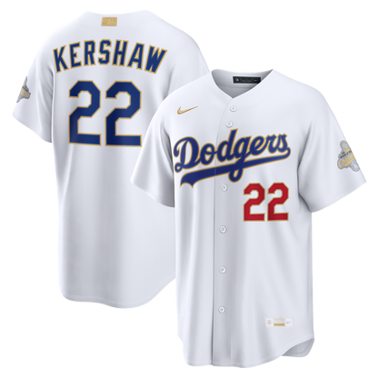 Los Angeles Dodgers Clayton Kershaw Nike 2026 Gold Collection Stadium Jersey - White MLB Team Jersey Baseball Fan Apparel