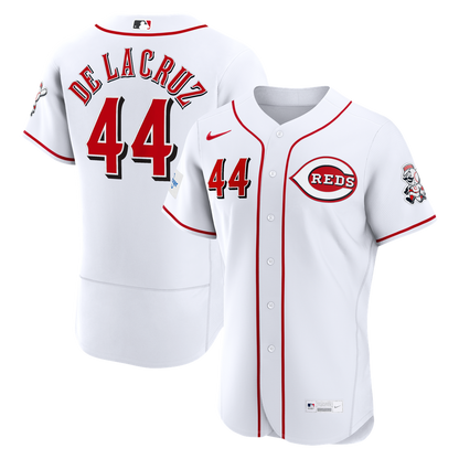 Cincinnati Reds Elly De La Cruz Nike Home Authentic Sponsor Patch Jersey - White MLB Team Jersey Baseball Fan Apparel