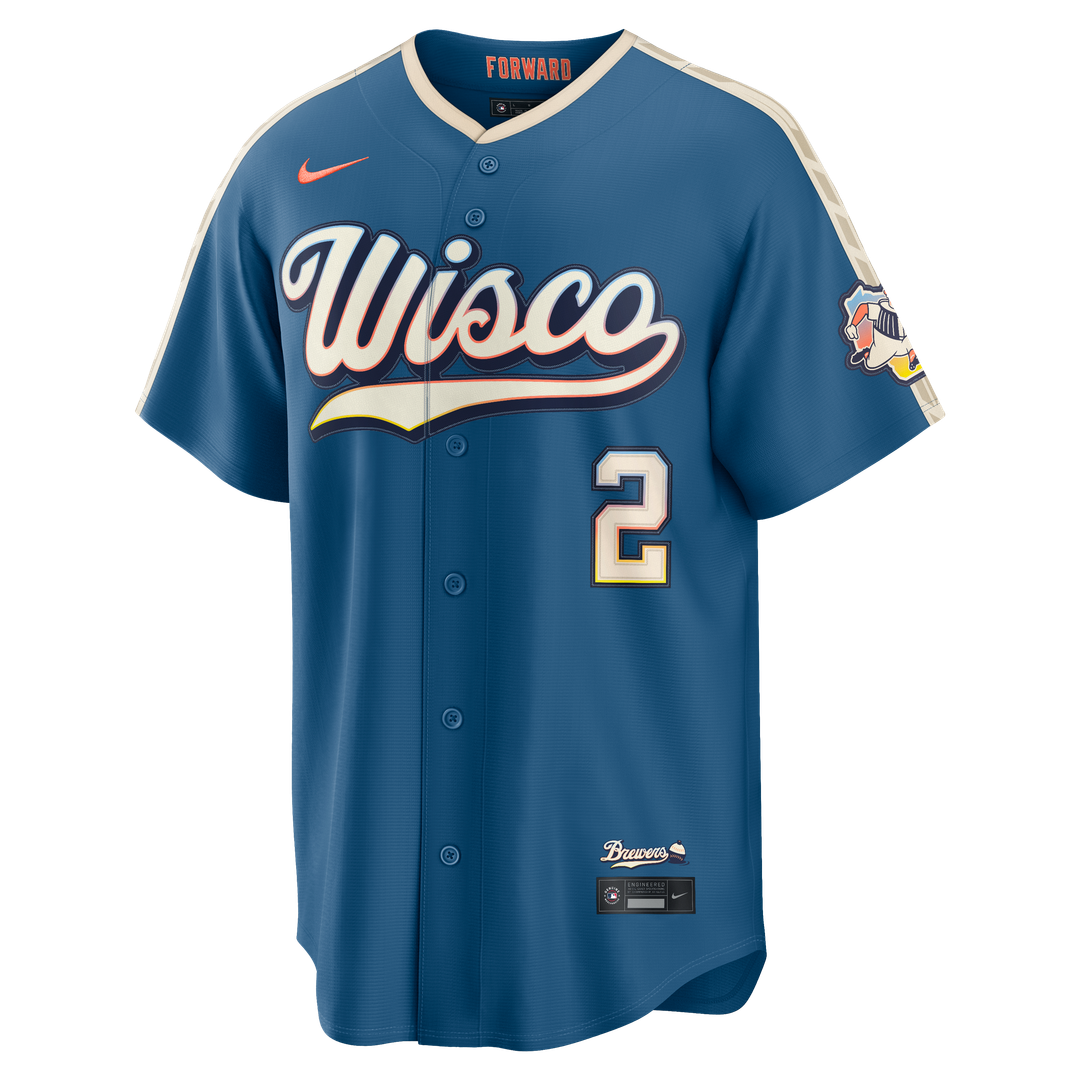 Milwaukee Brewers Brice Turang Nike 2026 City Connect Stadium Jersey - Mineral Blue MLB Team Jersey Baseball Fan Apparel