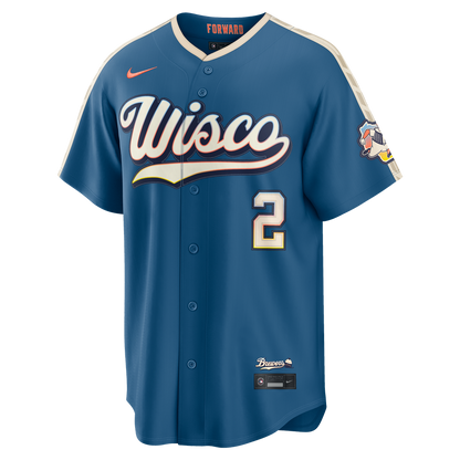 Milwaukee Brewers Brice Turang Nike 2026 City Connect Stadium Jersey - Mineral Blue MLB Team Jersey Baseball Fan Apparel