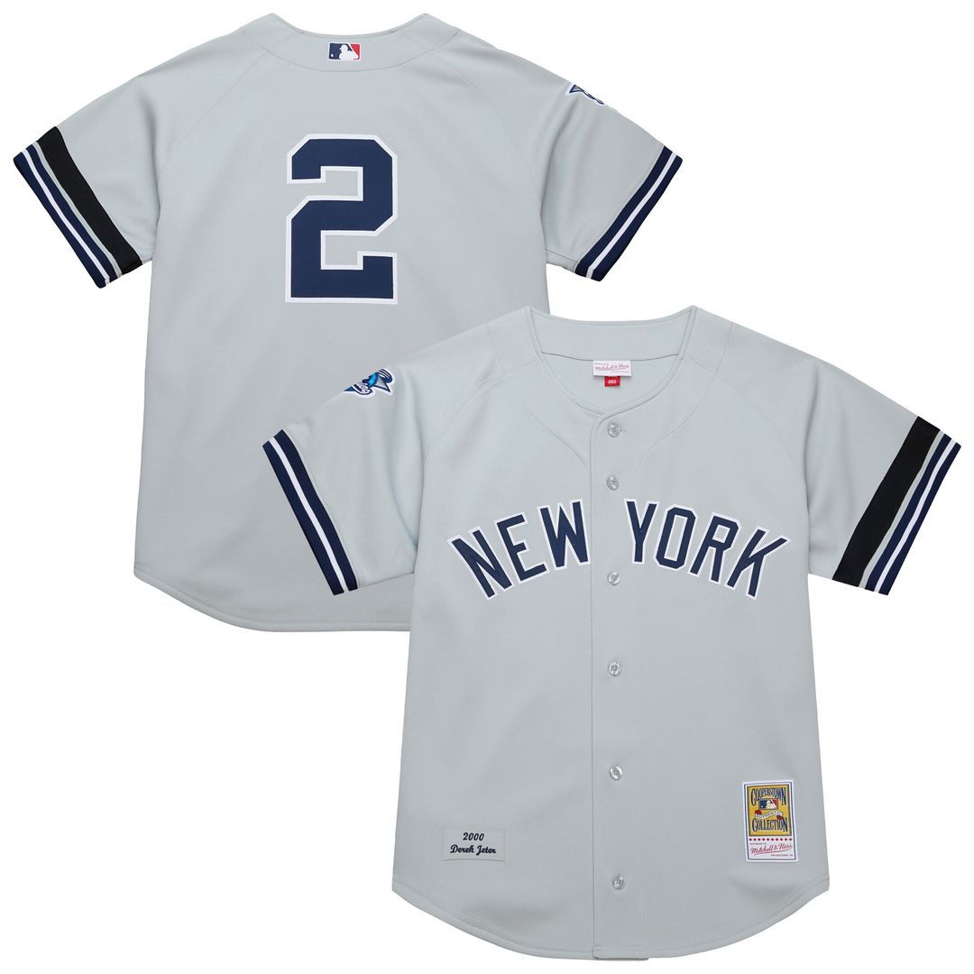 New York Yankees Derek Jeter Mitchell & Ness Cooperstown 2000 World Series Authentic Jersey - Gray MLB Team Jersey Baseball Fan Apparel