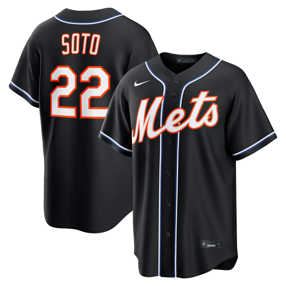 New York Mets Juan Soto Nike Fashion Replica Black Out Jersey MLB Team Jersey Baseball Fan Apparel