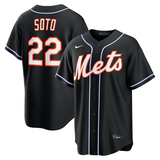 New York Mets Juan Soto Nike Fashion Replica Black Out Jersey MLB Team Jersey Baseball Fan Apparel