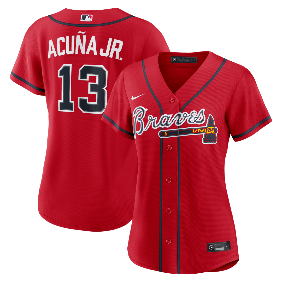 Atlanta Braves Ronald Acuña Jr. Nike Women's Alternate Replica Jersey - Navy MLB Team Jersey Baseball Fan Apparel