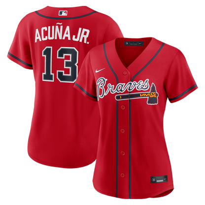 Atlanta Braves Ronald Acuña Jr. Nike Women's Alternate Replica Jersey - Navy MLB Team Jersey Baseball Fan Apparel
