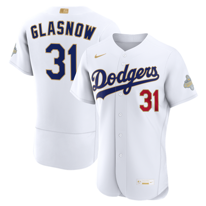 Los Angeles Dodgers Tyler Glasnow Nike 2026 Gold Collection Authentic Jersey - White MLB Team Jersey Baseball Fan Apparel