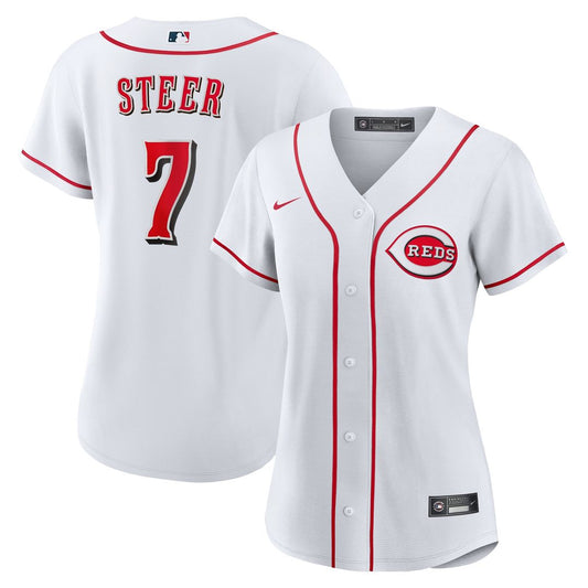 Cincinnati Reds Spencer Steer Nike Women's Home Replica Jersey - White MLB Team Jersey Baseball Fan Apparel