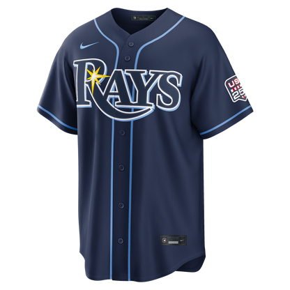 Tampa Bay Rays Junior Caminero Nike USA 250 Fourth of July Road Stadium Jersey - Navy MLB Team Jersey Baseball Fan Apparel