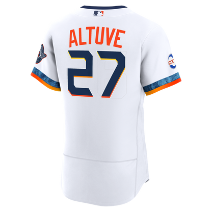 Houston Astros Jose Altuve Nike City Connect Authentic Sponsor Patch Jersey - White MLB Team Jersey Baseball Fan Apparel