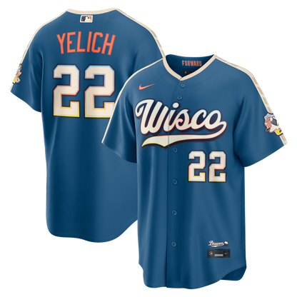 Milwaukee Brewers Christian Yelich Nike 2026 City Connect Stadium Jersey - Mineral Blue MLB Team Jersey Baseball Fan Apparel