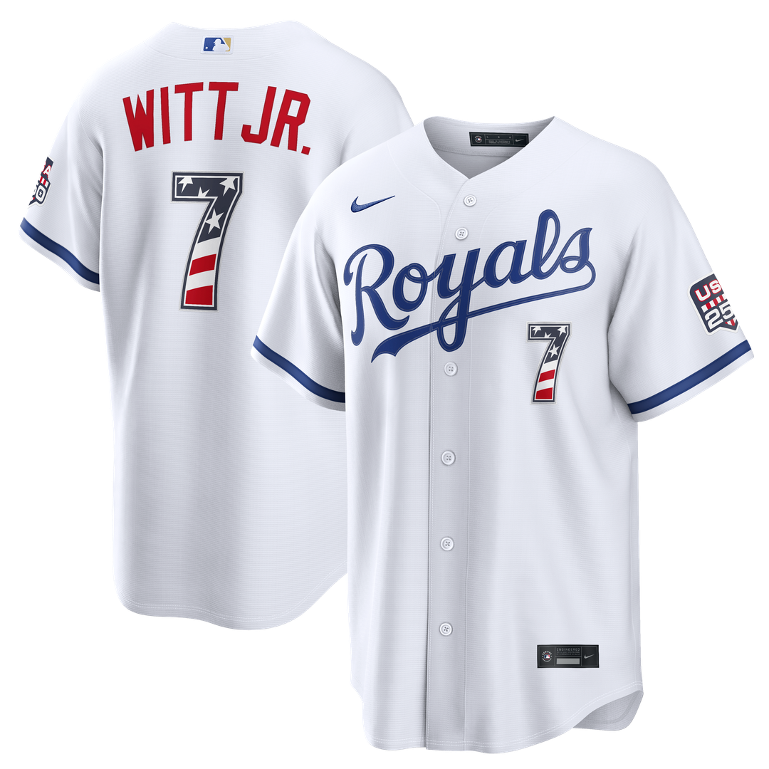 Kansas City Royals Bobby Witt Jr. Nike USA 250 Fourth of July Home Stadium Jersey - White MLB Team Jersey Baseball Fan Apparel