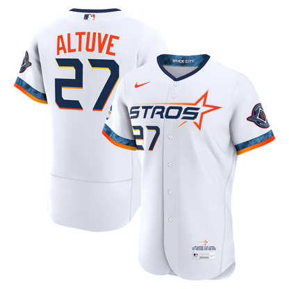 Houston Astros Jose Altuve Nike City Connect Authentic Sponsor Patch Jersey - White MLB Team Jersey Baseball Fan Apparel