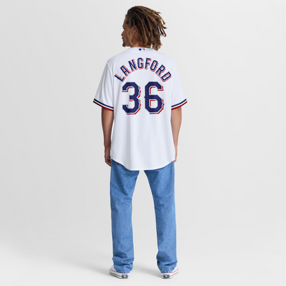 Texas Rangers Wyatt Langford Nike Home Replica Jersey - White MLB Team Jersey Baseball Fan Apparel