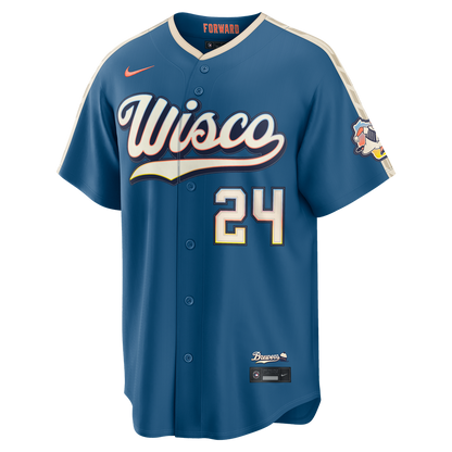 Milwaukee Brewers William Contreras Nike 2026 City Connect Stadium Jersey - Mineral Blue MLB Team Jersey Baseball Fan Apparel
