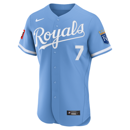 Kansas City Royals Bobby Witt Jr. Nike Alternate Authentic Sponsor Patch Jersey - Light Blue MLB Team Jersey Baseball Fan Apparel