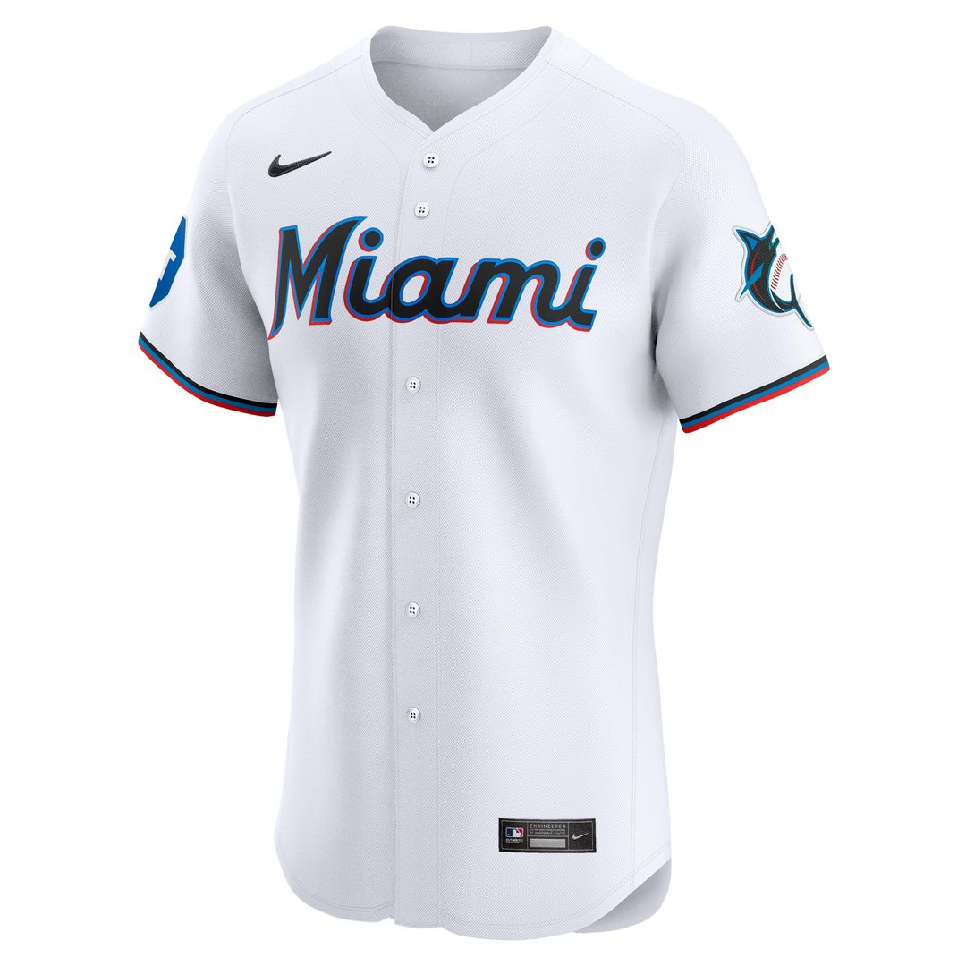 Miami Marlins Nike Home Elite Patch Jersey - White MLB Team Jersey Baseball Fan Apparel