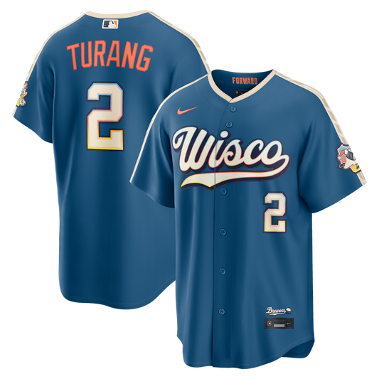 Milwaukee Brewers Brice Turang Nike 2026 City Connect Stadium Jersey - Mineral Blue MLB Team Jersey Baseball Fan Apparel