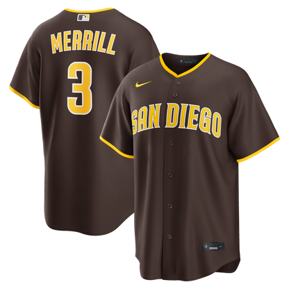 San Diego Padres Jackson Merrill Nike Road Replica Jersey - Brown MLB Team Jersey Baseball Fan Apparel