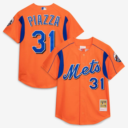 New York Mets Mike Piazza Mitchell & Ness Cooperstown Mesh Batting Practice Button - Up Jersey - Royal MLB Team Jersey Baseball Fan Apparel