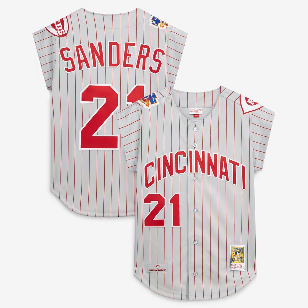 Cincinnati Reds Deion Sanders Mitchell & Ness 1997 Authentic Jersey - Gray MLB Team Jersey Baseball Fan Apparel
