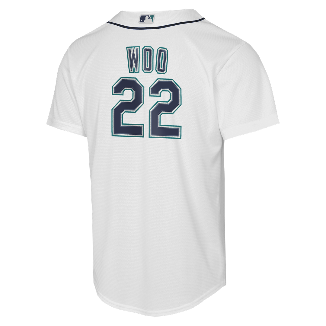 Seattle Mariners Bryan Woo Nike Youth Home Baseline Jersey - White MLB Team Jersey Baseball Fan Apparel