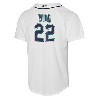 Seattle Mariners Bryan Woo Nike Youth Home Baseline Jersey - White MLB Team Jersey Baseball Fan Apparel