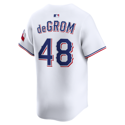 Texas Rangers Jacob deGrom Nike Home Limited Jersey - White MLB Team Jersey Baseball Fan Apparel