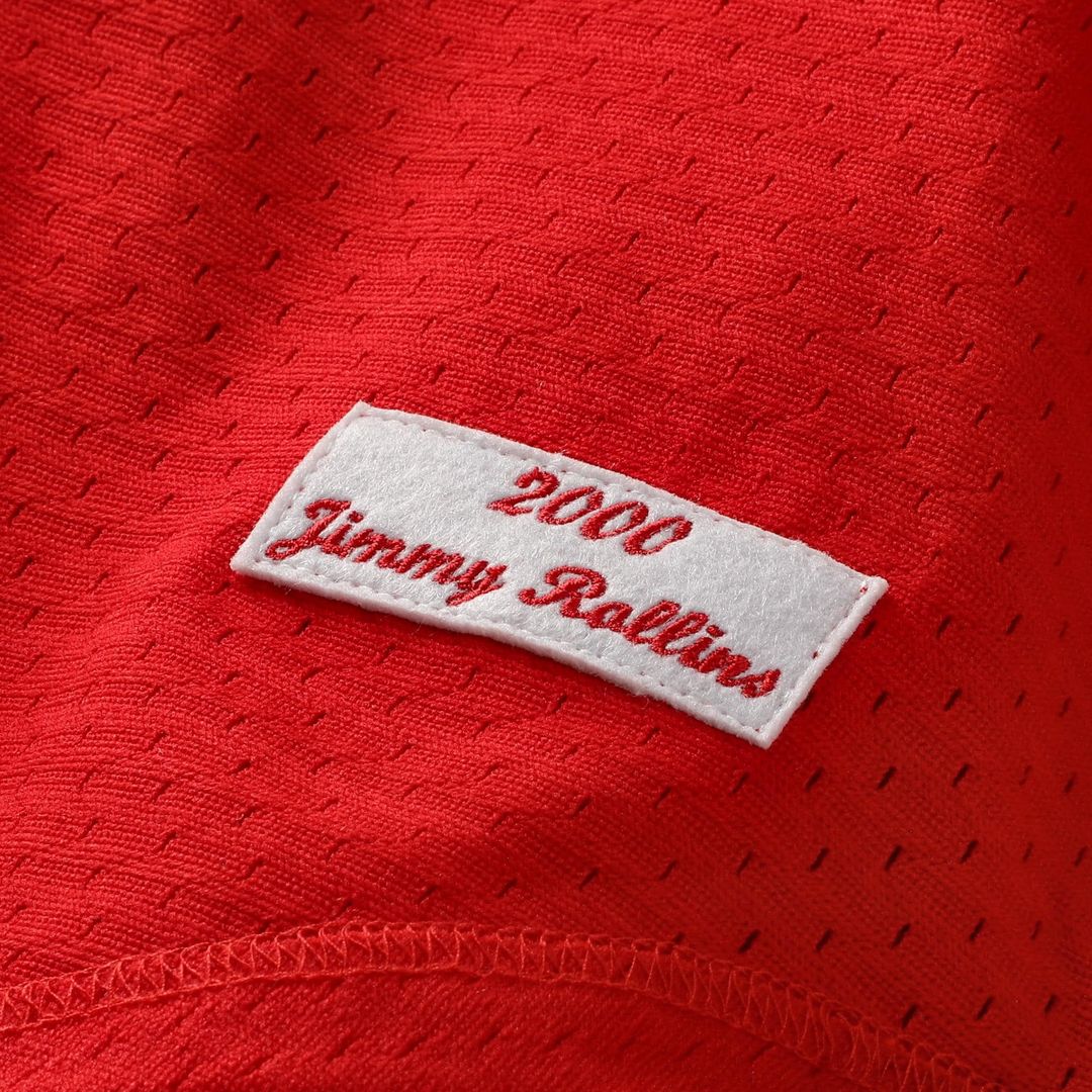 Philadelphia Phillies Jimmy Rollins Mitchell & Ness Cooperstown Mesh Batting Practice Button - Up Jersey - Red MLB Team Jersey Baseball Fan Apparel