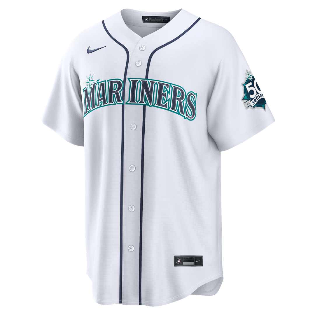 Seattle Mariners Julio Rodríguez Nike Home Stadium 50th Season Patch Jersey - White MLB Team Jersey Baseball Fan Apparel