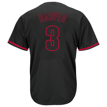 Philadelphia Phillies Bryce Harper Profile Big & Tall Pop Fashion Jersey - Black MLB Team Jersey Baseball Fan Apparel
