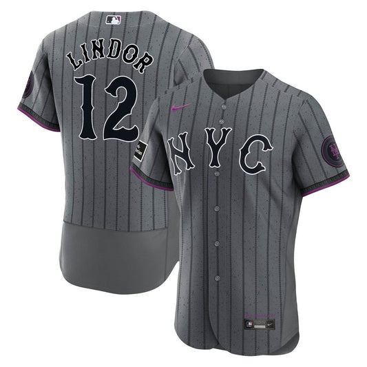 New York Mets Francisco Lindor Nike City Connect Authentic Sponsor Patch Jersey - Gray MLB Team Jersey Baseball Fan Apparel