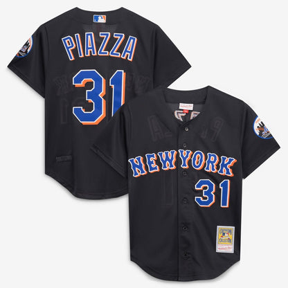 New York Mets Mike Piazza Mitchell & Ness Cooperstown 2000 Batting Practice Jersey - Black MLB Team Jersey Baseball Fan Apparel