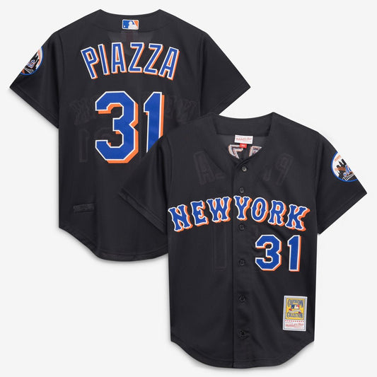 New York Mets Mike Piazza Mitchell & Ness Cooperstown 2000 Batting Practice Jersey - Black MLB Team Jersey Baseball Fan Apparel