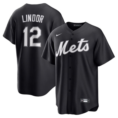 New York Mets Francisco Lindor Nike Replica Player Jersey - Black MLB Team Jersey Baseball Fan Apparel