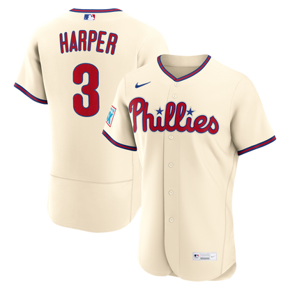 Philadelphia Phillies Bryce Harper Nike Home Authentic Sponsor Patch Jersey - White MLB Team Jersey Baseball Fan Apparel